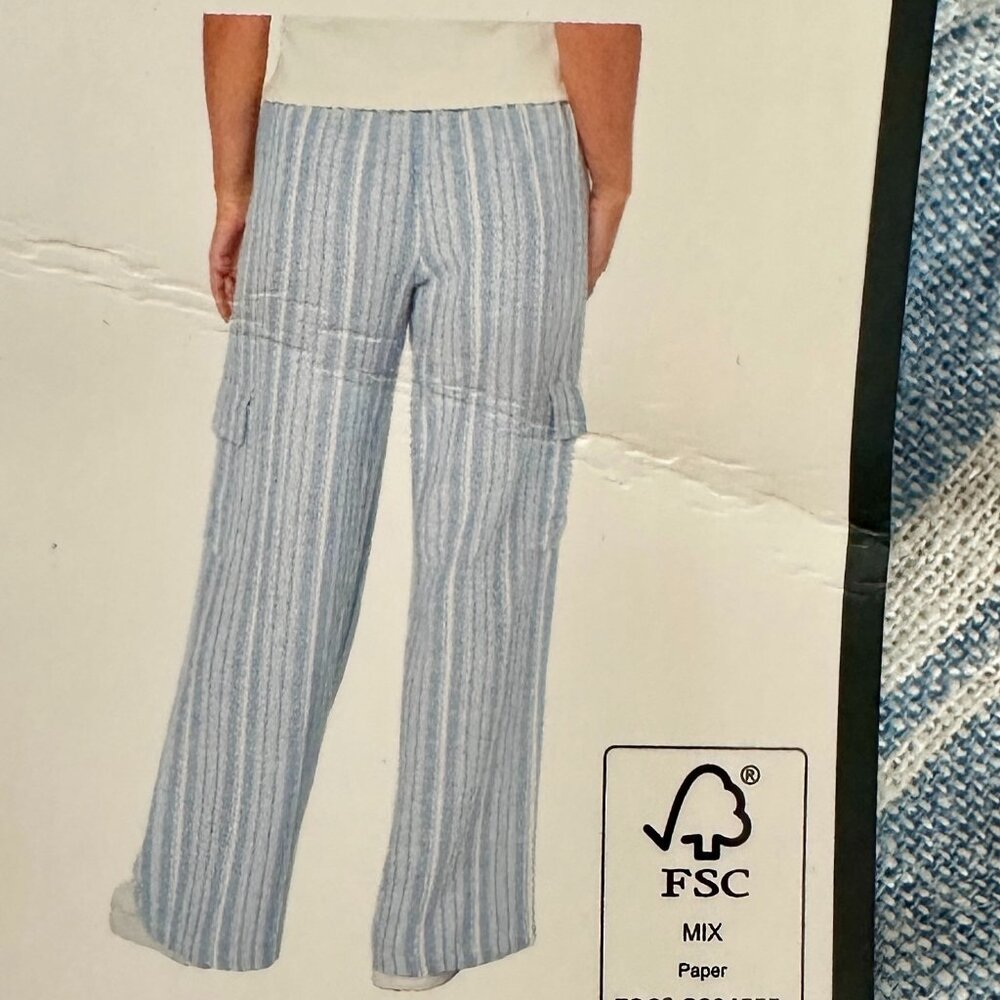 Roxy Women's Linen Blend Cargo Pant Size S Blue Cottagecore Coastal Boho (NEW) - Picture 11 of 15